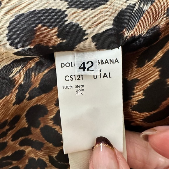 VTG Dolce & Gabbana Silk Blazer Burgundy Leopard Lined Made Italy Women 42/ US 6 - Picture 5 of 10